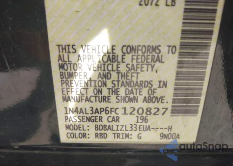 2015 Nissan Altima 2.5 Sv z USA, uszkodzony, nr VIN 1N4AL3AP6FC120827